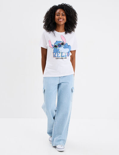 T-shirt col rond manches courtes Stitch blanc femme