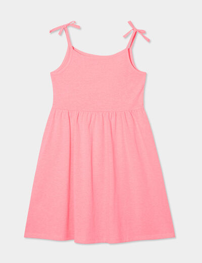 Robe courte bretelles nouées évasée rose fluo fille