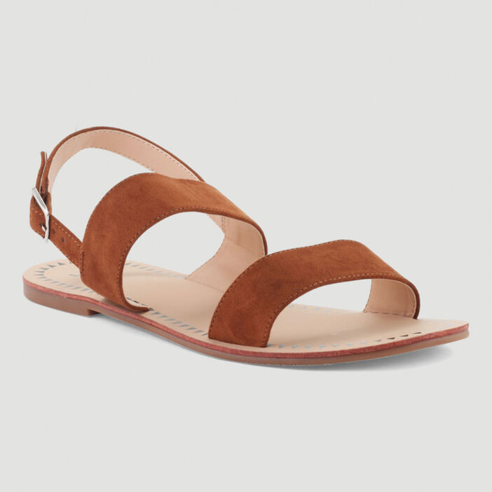 Sandales plates à double bride femme marron