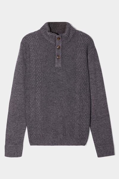 Pull camionneur boutonné gris foncé homme