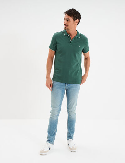 Polo manches courtes bords contrastés vert canard homme