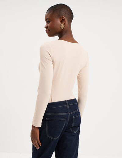 Body ajust&eacute; manches longues beige femme