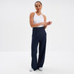 Pantalon fluide large taille élastiquée bleu marine femme