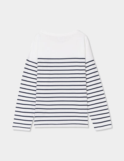 T-shirt coton col rond manches longues ecru fille