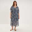Robe longue taille smock&eacute;e bleu marine femme grande taille