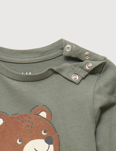 T-shirt &eacute;paule boutonn&eacute;e coton vert kaki b&eacute;b&eacute; gar&ccedil;on