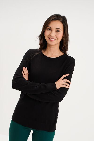 Pull col rond manches longues noir femme