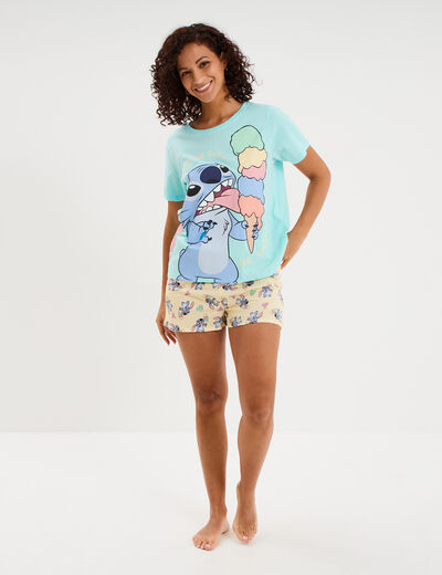 Ensemble pyjama short coton Stitch bleu turquoise femme