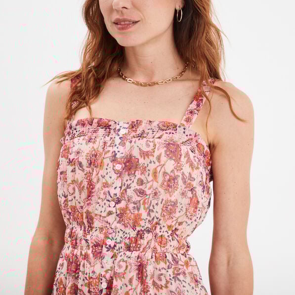 robe midi a bretelles taille elastiquee ecru femme Robe midi à bretelles taille élastiquée ecru femme
