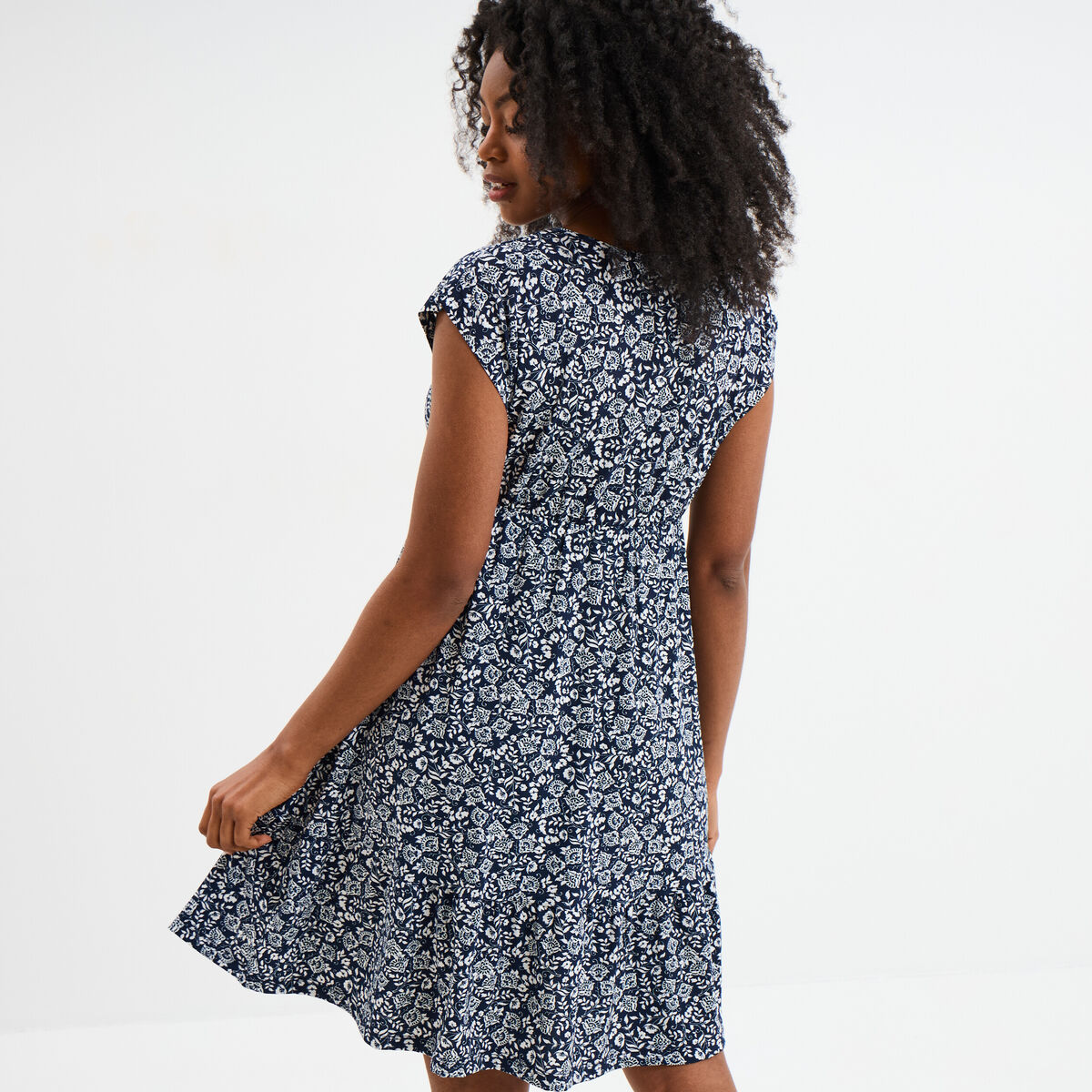 Robe patineuse manches courtes bleu marine femme