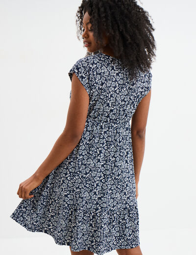 Robe patineuse manches courtes bleu marine femme