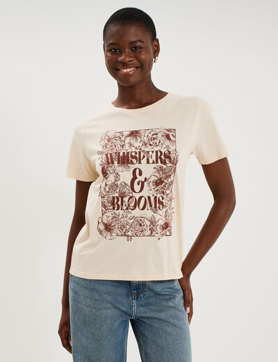 T-shirt ajust&eacute; manches courtes coton ivoire femme