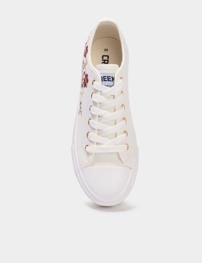 Tennis basses en toile brod&eacute;es blanc femme