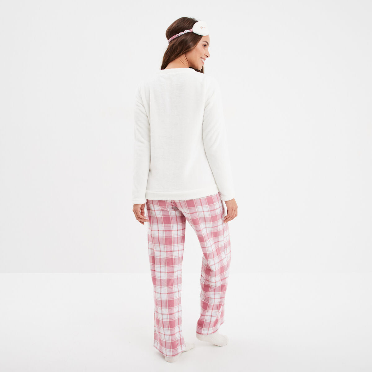 Ensemble pyjama effet polaire 3 pi&egrave;ces rose femme