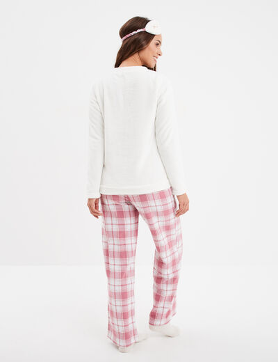 Ensemble pyjama effet polaire 3 pi&egrave;ces rose femme