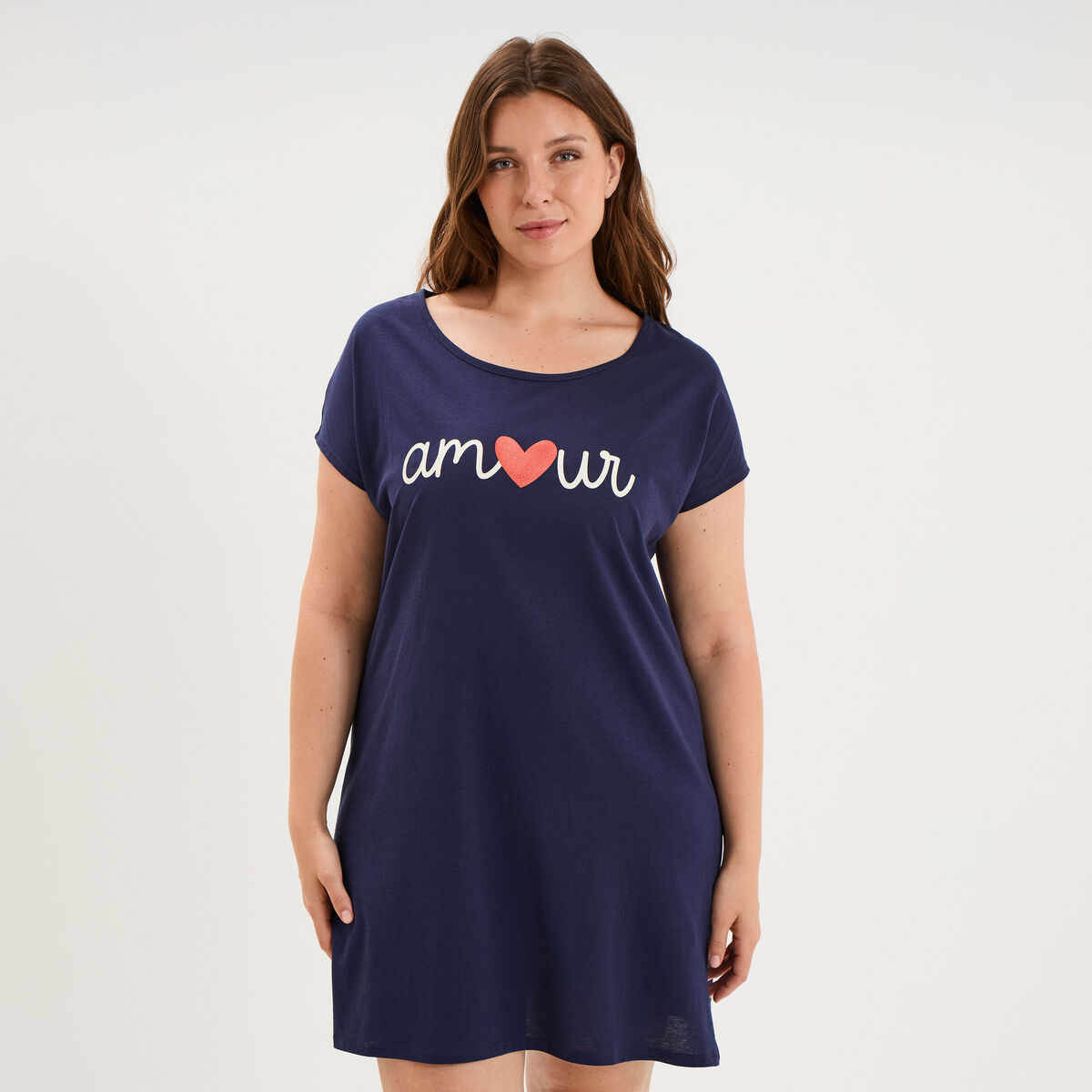 Chemise de nuit manches courtes coton bleu marine femme grande taille