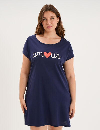 Chemise de nuit manches courtes coton bleu marine femme grande taille