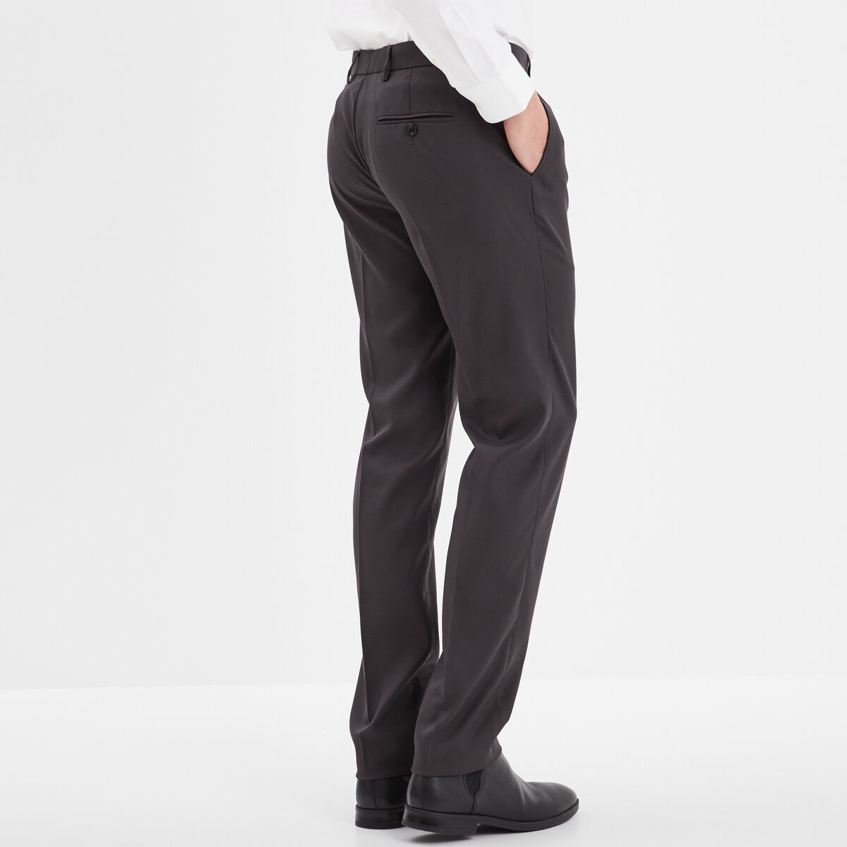 Pantalon de costume droit avec pinces gris fonc&eacute; homme
