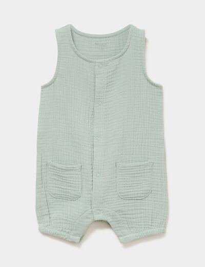 Combinaison coton sans manches vert pastel b&eacute;b&eacute;