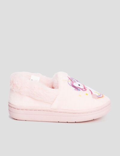 Chaussons fourrés avec print Licorne rose fille