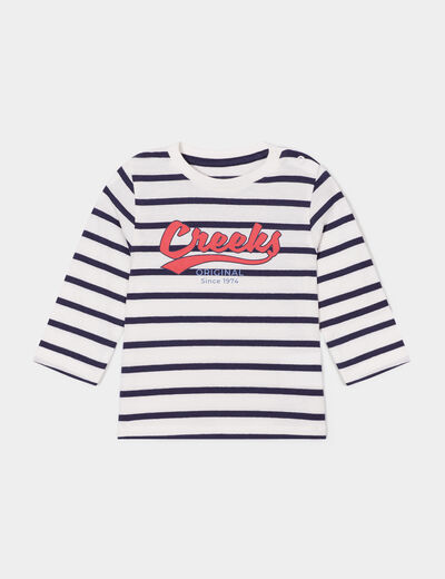 T-shirt col rond manches longues coton bleu marine bébé garçon