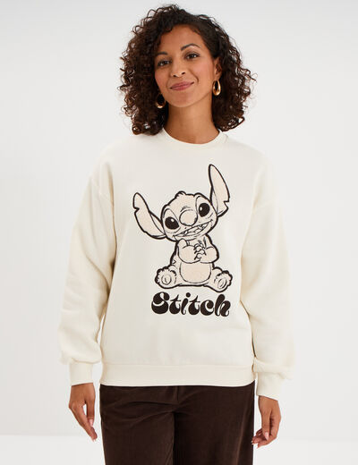 Sweat col rond manches longues Stitch ivoire femme