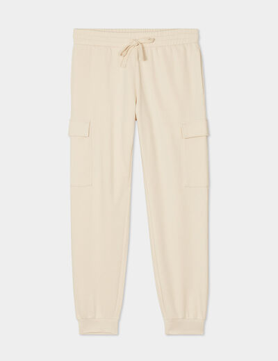 Pantalon jogging cargo molleton ecru homme