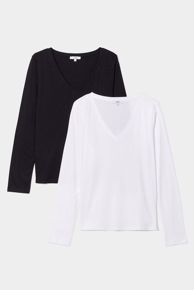 Lot de 2 t-shirts manches longues coton noir femme