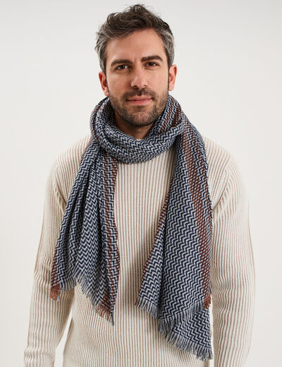 Foulard rectangulaire avec bords franges bleu marine homme