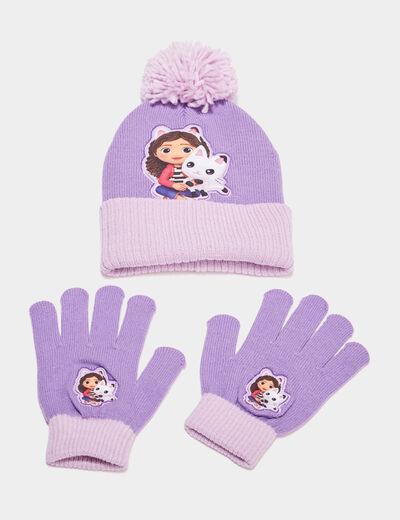 Ensemble bonnet et gants Gabby violet fille