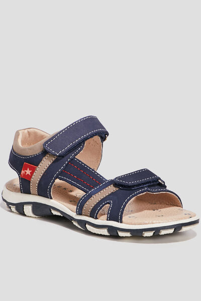 Sandales à scratchs en cuir bleu marine garçon