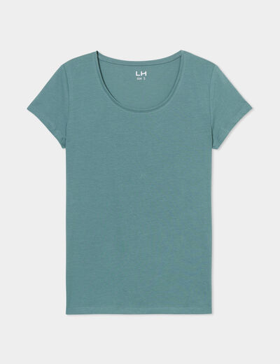 T-shirt coton col rond manches courtes vert foncé femme