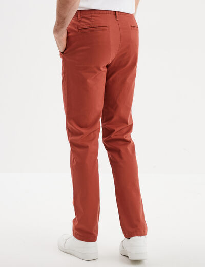 Pantalon chino droit stretch retroussé rouge homme