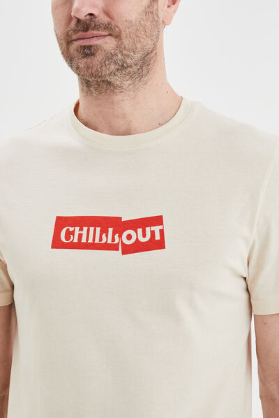 T-shirt col rond manches courtes coton ecru homme
