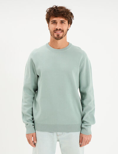 Pull col rond manches longues bleu gris homme