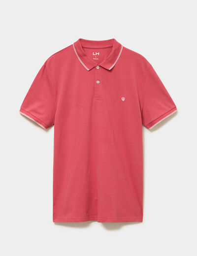 Polo piqu&eacute; coton manches courtes rose framboise homme