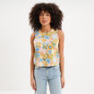 Blouse courte droite sans manches blanc femme