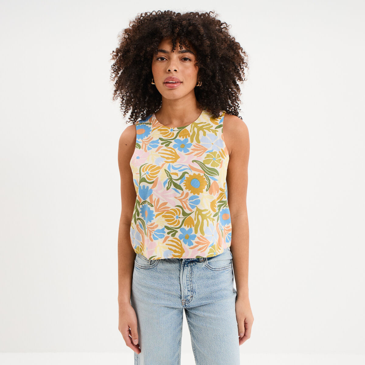 Blouse courte droite sans manches blanc femme