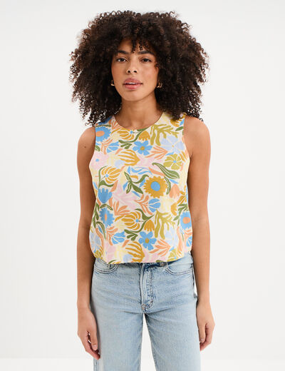 Blouse courte droite sans manches blanc femme