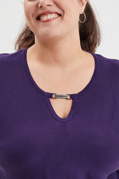 Pull manches chauve-souris détail bijou violet femme grande taille