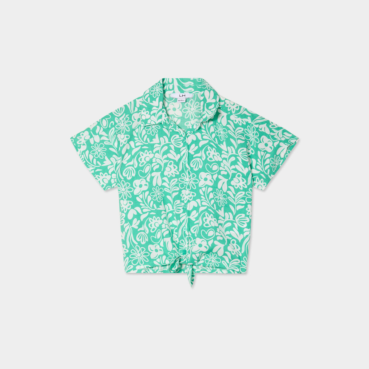 Chemise nou&eacute;e manches courtes vert fille