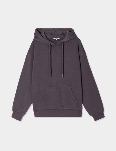 Sweat hoodie molleton &agrave; capuche gris fonc&eacute; femme