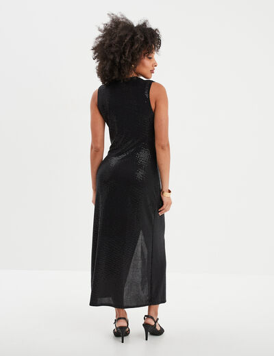 Robe midi moulante drapée paillettes noir femme