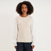 Gilet 2 en 1 bi-mati&egrave;re col rond beige femme