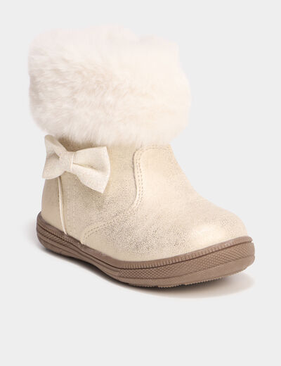 Boots d&eacute;tails fausse fourrure ivoire b&eacute;b&eacute; fille
