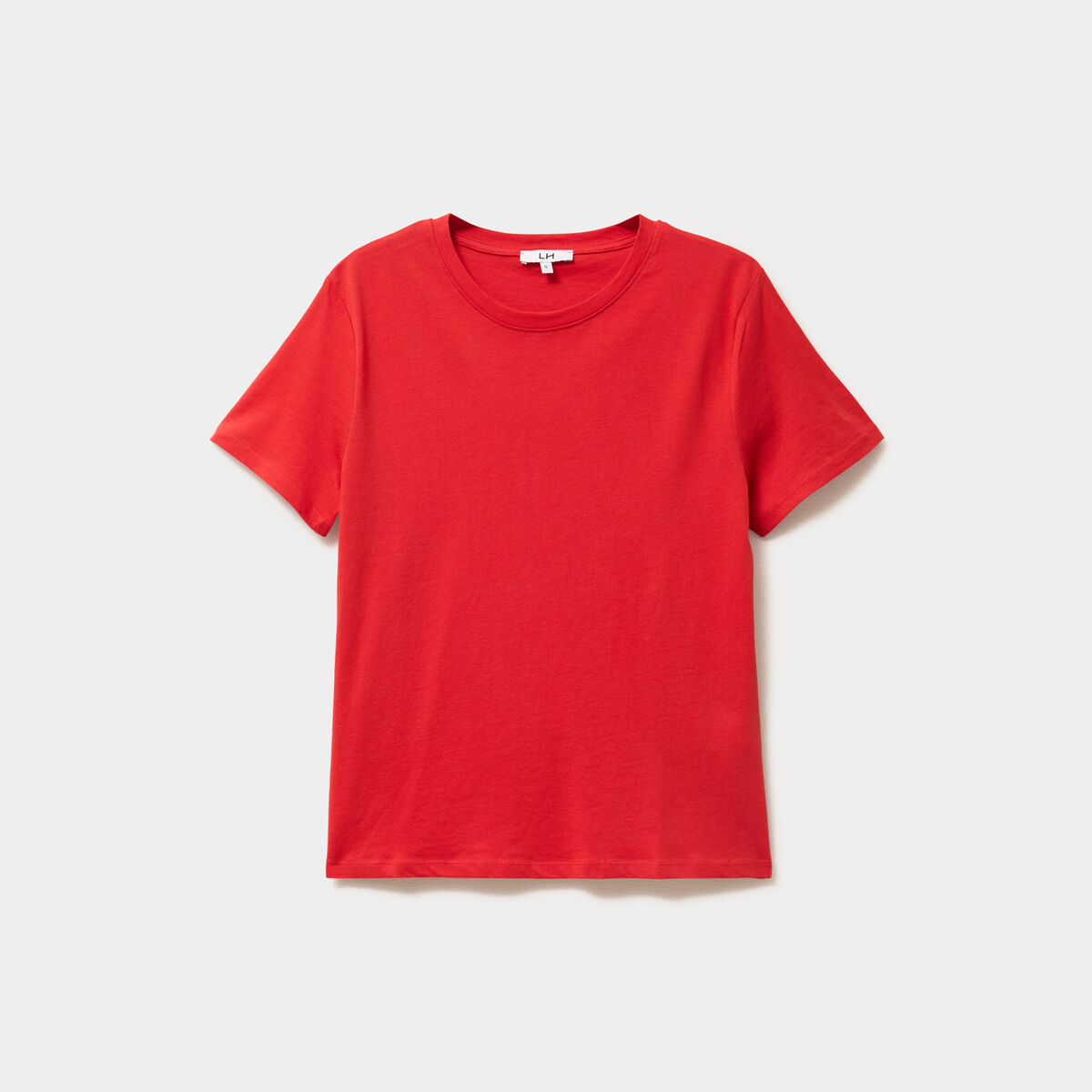 T-shirt col rond manches courtes coton rouge femme