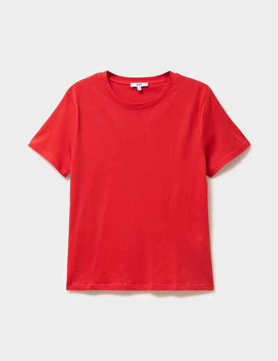 T-shirt col rond manches courtes coton rouge femme