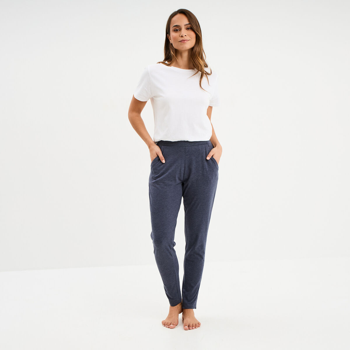 Pantalon de pyjama ajust&eacute; bleu femme