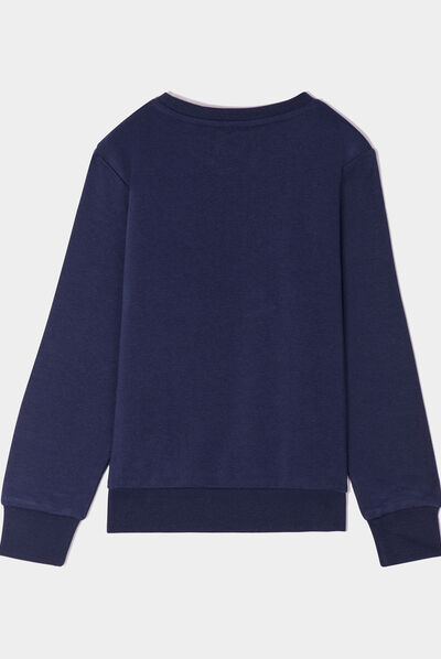 Sweat col rond manches longues dinosaure bleu marine garçon