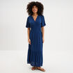 Robe longue col tunisien manches courtes bleu marine femme